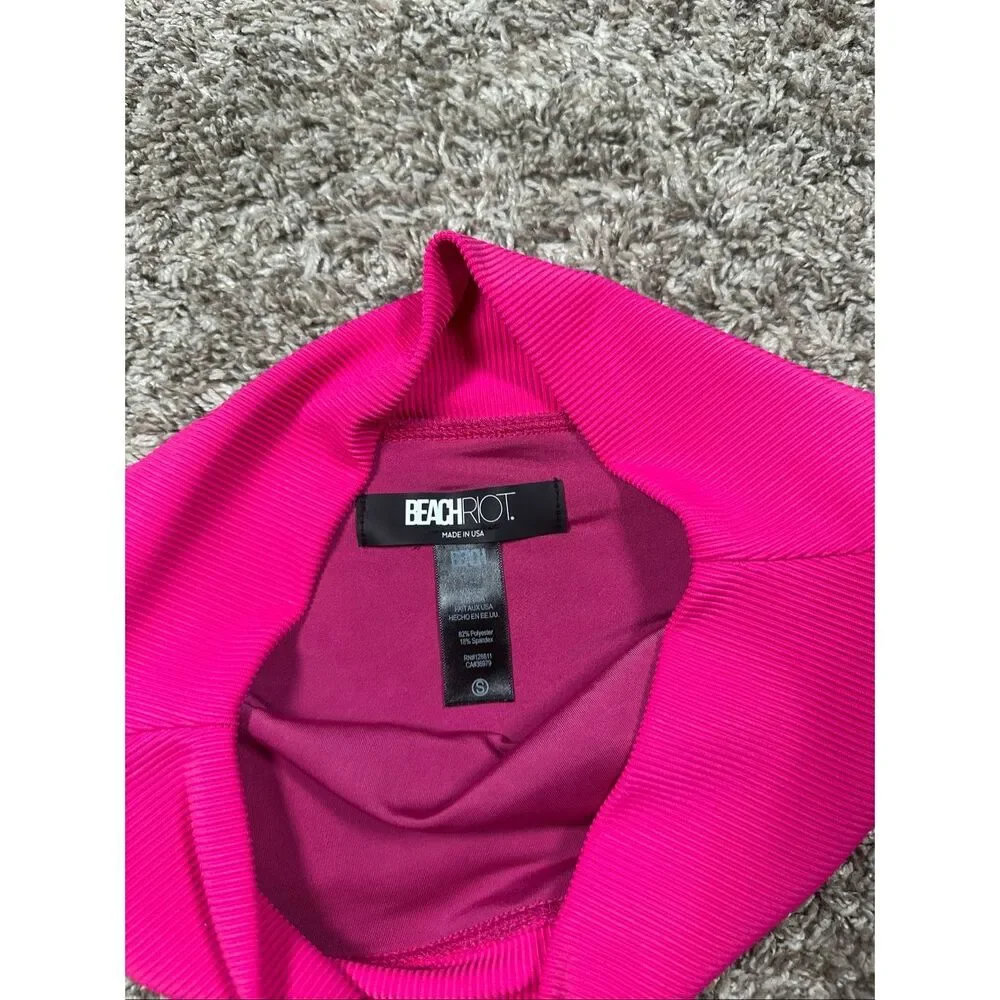 beach riot Highway Bottom Bright Fuchsia high waisted ribbed swimwear S summer